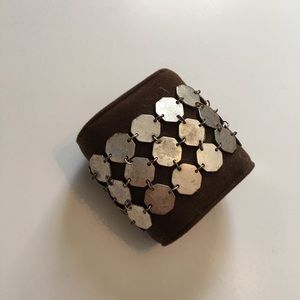 Industrial silver disk bracelet